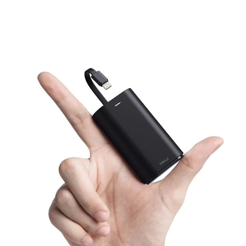 iWalk 9000mAh Ultra-Compact Power Bank with Built-in Lightning Cable and Magnetic Apple Watch DC - Black - مزود طاقة